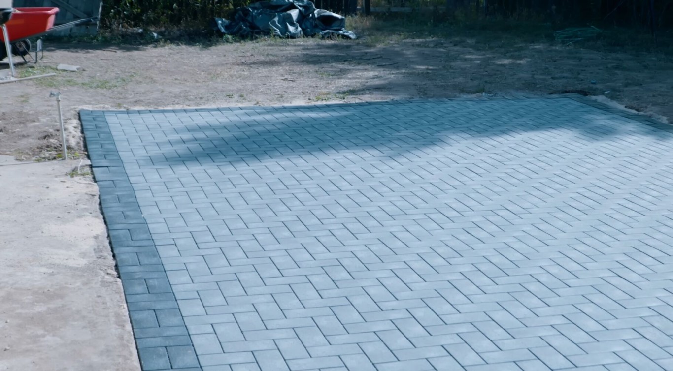 Stamped concrete patio installation in Lompoc showing decorative paver pattern